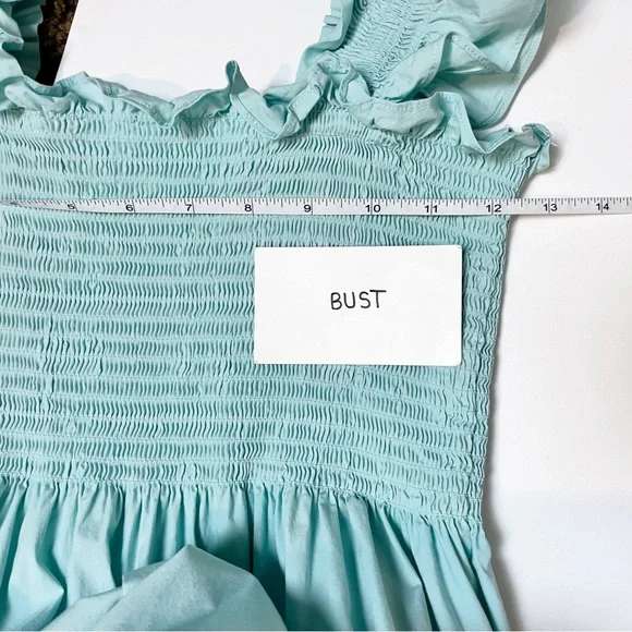 Hill House Home Ellie Nap Dress XS Bay Blue poplin stretch cotton ruffle midi - Picture 8 of 11